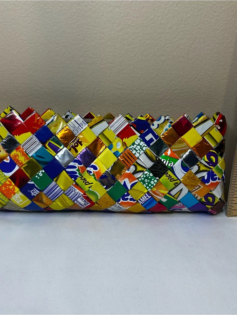Handwoven Multicolor Recycled Wrappers-Clutch Bag,wallet,makeup case, pencil cas